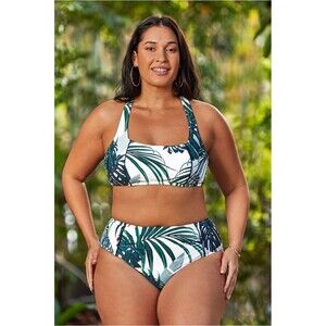 Cupshe Madelyn Tropical Leaf Print Wide Straps Bikini Swimsuit Set Sz S
